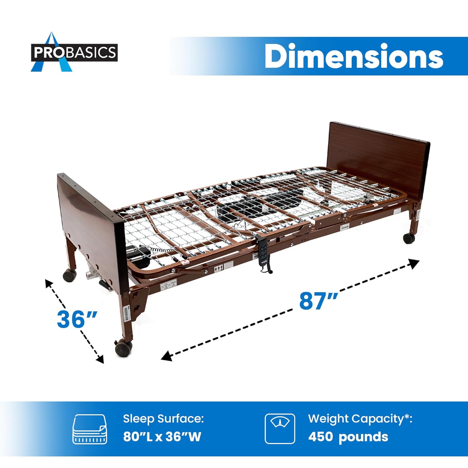 ProBasics Full Electric Hospital Bed and Medical Bed, Includes Springs, Motor, Bed Ends, Electric Adjustable Hospital Bed, Easy Installation, Home Use