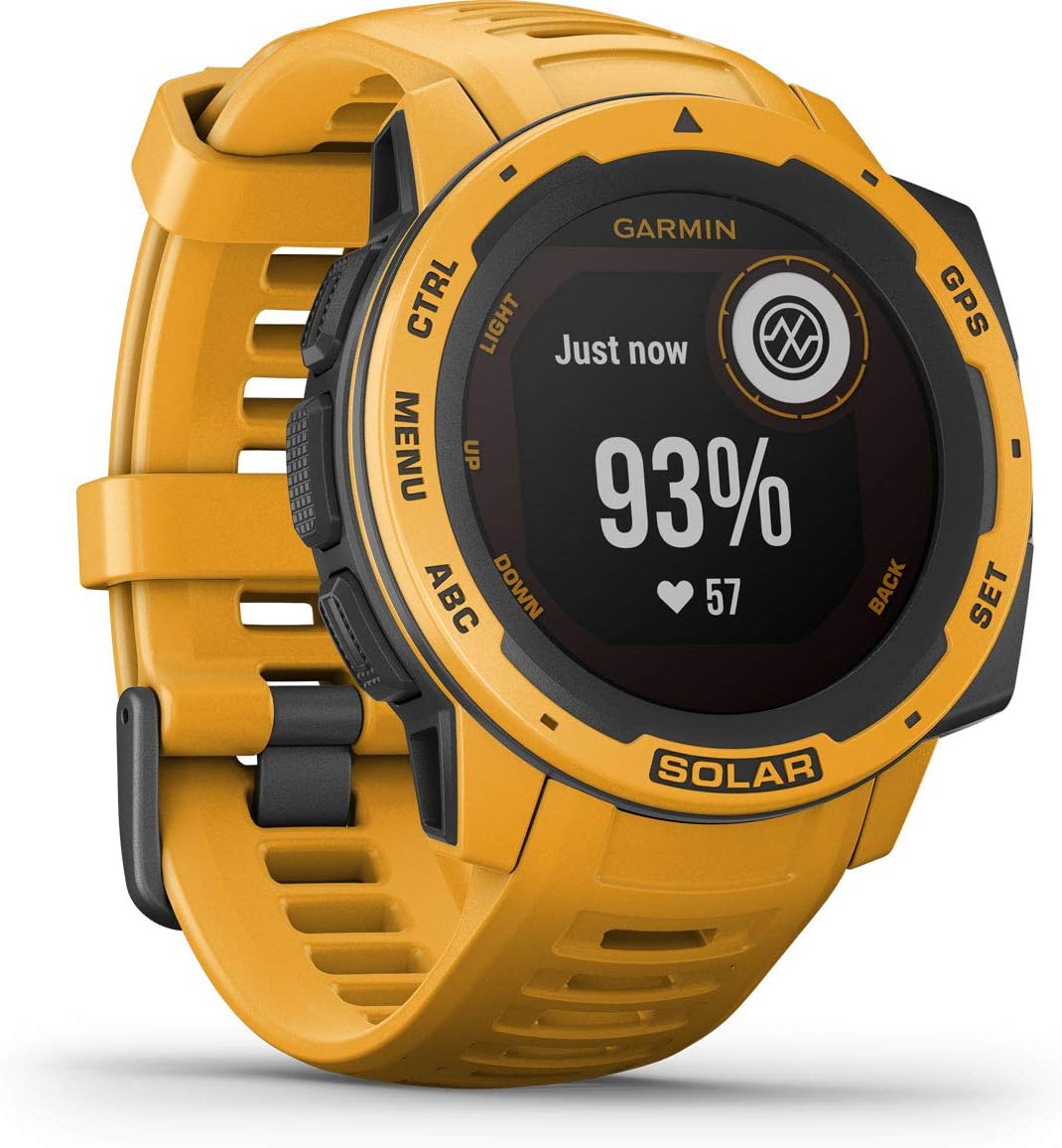 Garmin Instinct Solar, Rugged Outdoor Smartwatch with Solar Charging Capabilities, Built-in Sports Apps and Health Monitoring, Sunburst Yellow