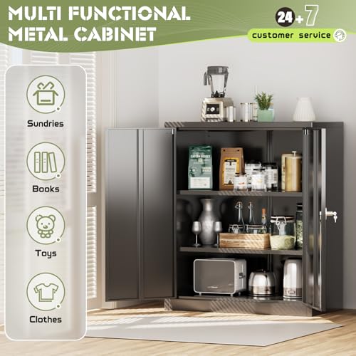 Incbruce 72” Metal Storage Cabinet, Garage Cabinets and Storage System with Doors and Shelves, Tall Lockable Tool Cabinet for Garage, Office, Home (Black)