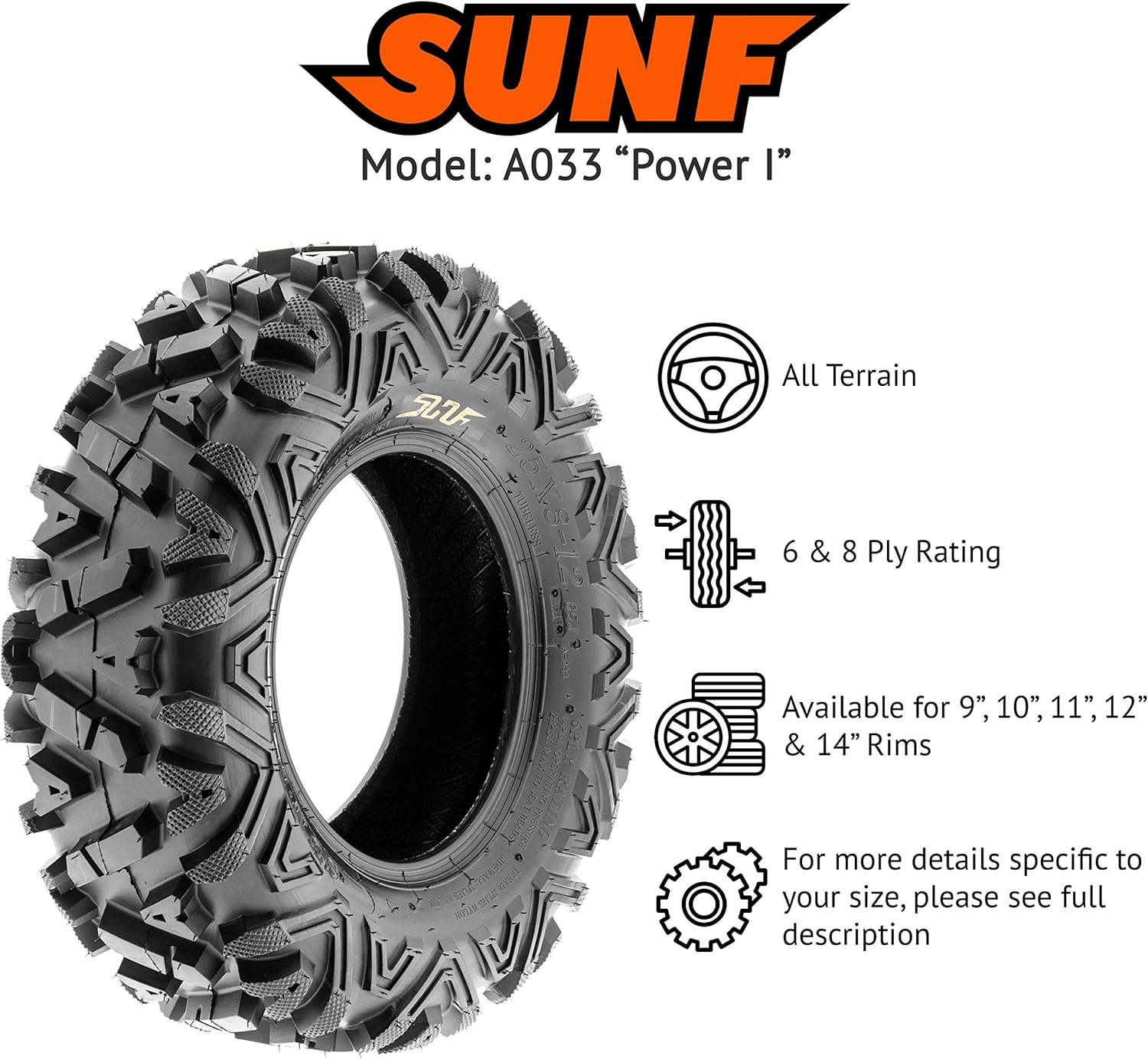 SunF 26x8-12 26x10-12 All Terrain Tires ATV UTV 6 PR POWER I A033 - BUNDLE