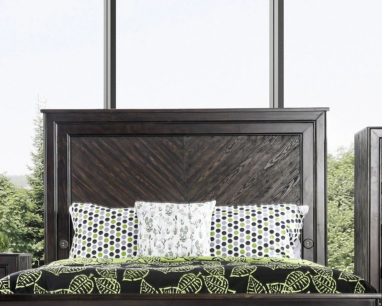 3pc Bedroom Set Espresso Eastern King Size Bed 2x Nightstands High Panel Headboard USB Storage Drawer FB Solid wood Furniture