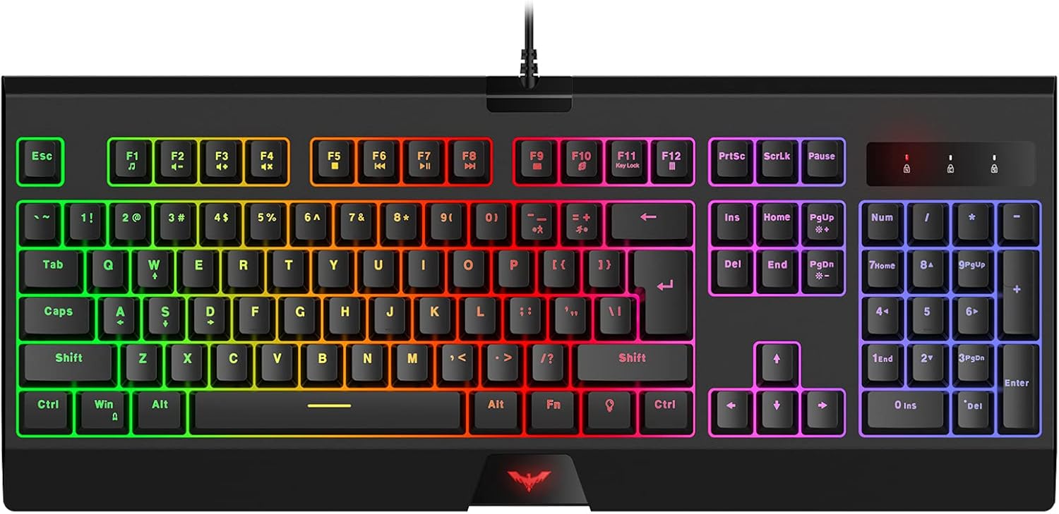 Havit Rainbow Backlit Wired Gaming Keyboard 104 Keys Gaming Keyboards LED USB Ergonomic Keyboard for PC Windows Gamers