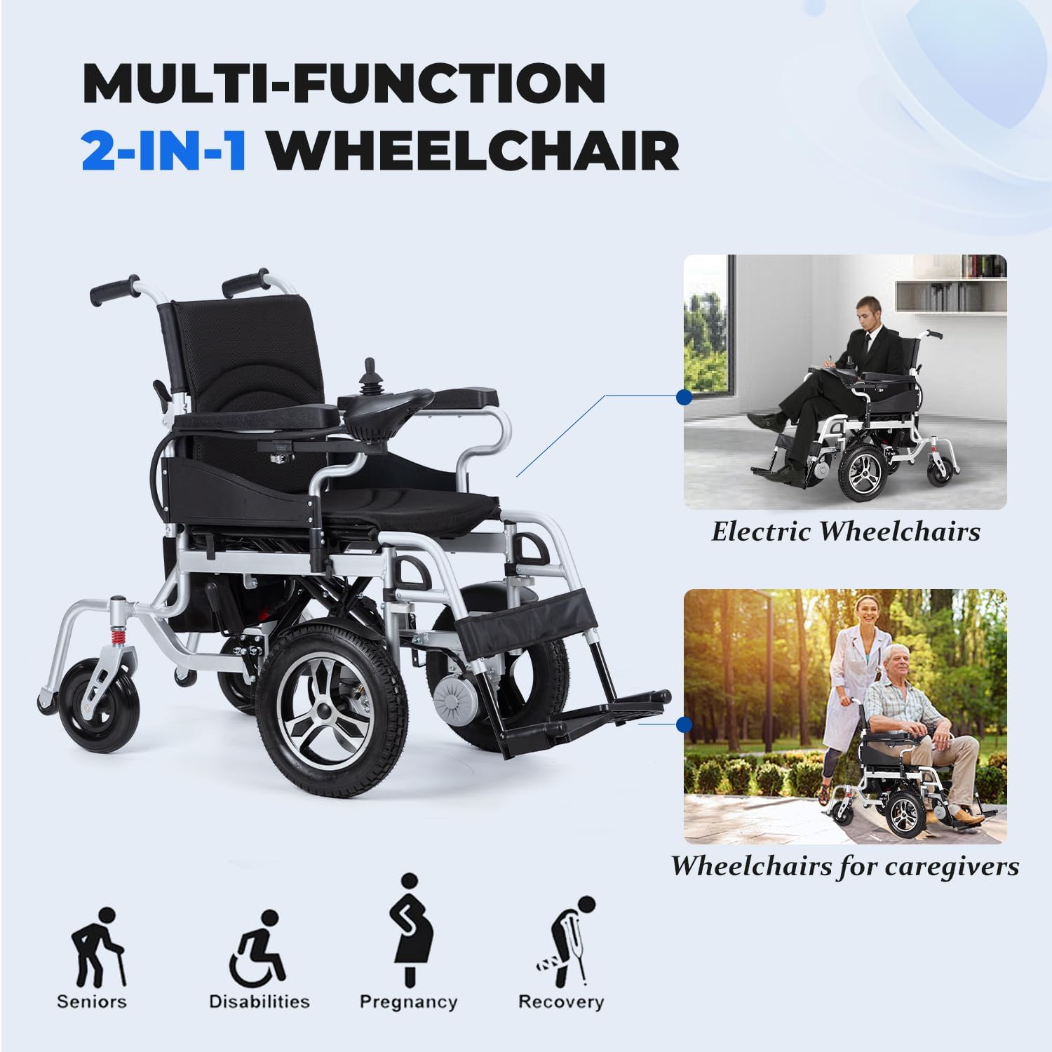 Electric Wheelchair for Adults Lightweight Foldable,All Terrain Motorized Wheelchair for Seniors Portable,20 Miles Long Travel Range-500W Motor Power Wheelchair-Compact Portable Airline Approved