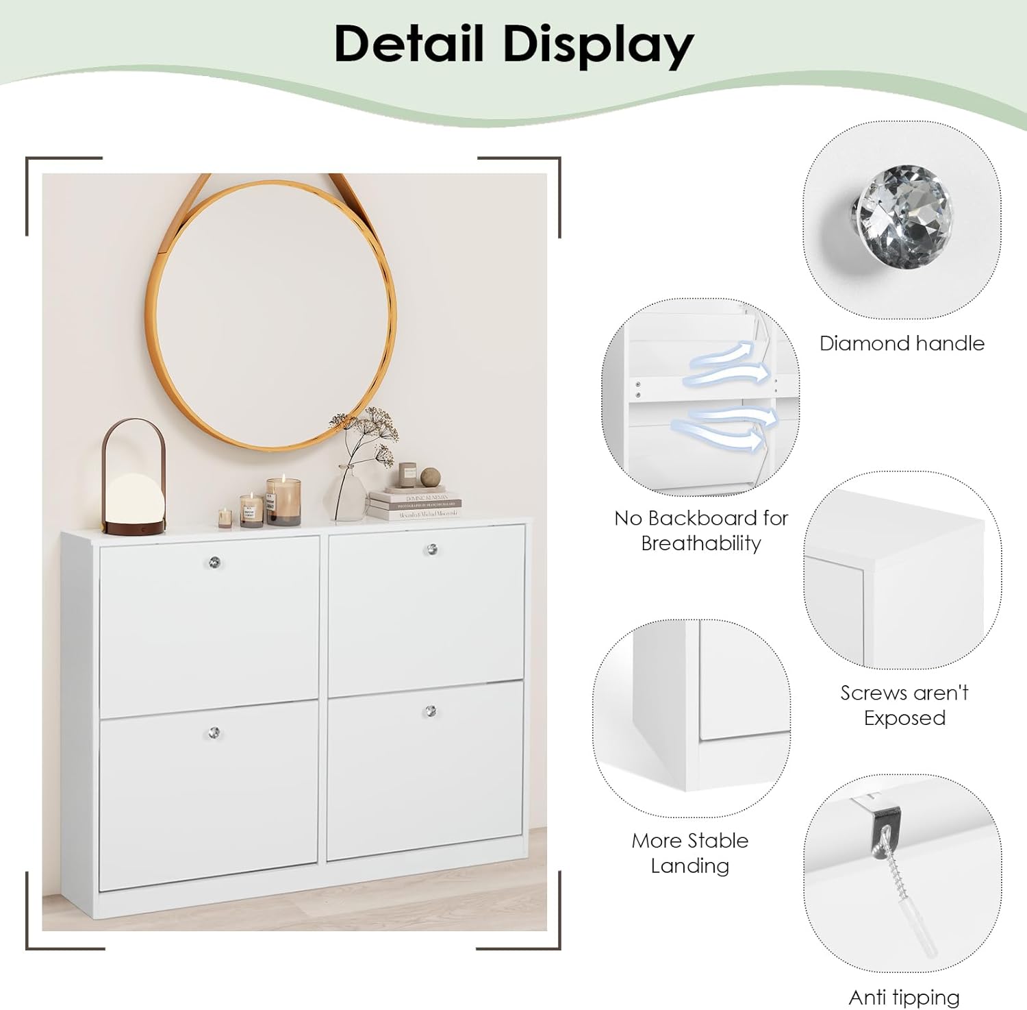 HOPUBUY Shoe Cabinet Storage for Entryway, White Shoe Organizer Cabinet with 4 2-layer Flip Drawers, Hidden Narrow Shoe Rack with for Hallway, Living Room