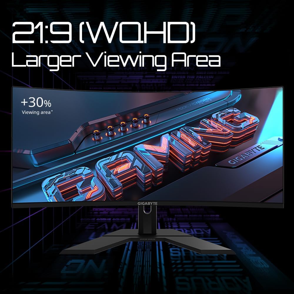 Gigabyte GS34WQC 34" 120Hz 1440P Curved Gaming Monitor, 3440x1440 VA 1500R Display, 1ms (MPRT) Response Time, HDR Ready, FreeSync Premium, 1x Display Port 1.4, 2X HDMI 2.0,Black