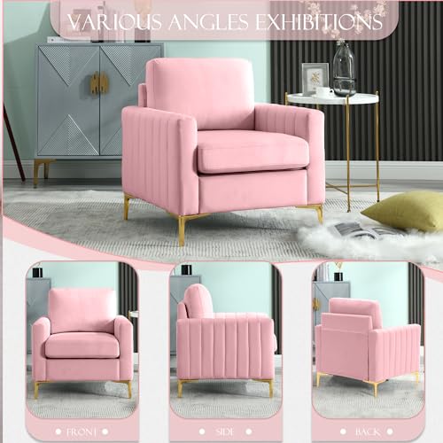 Pink Couches for Living Room Set, Comfy Tufted Velvet Couch Sofa Set Muebles Para Sala Modernos Juego De Sala Modern Living Room Furniture Sets 3 Piece ( 3 Seater Couch and Loveseat and Chair)