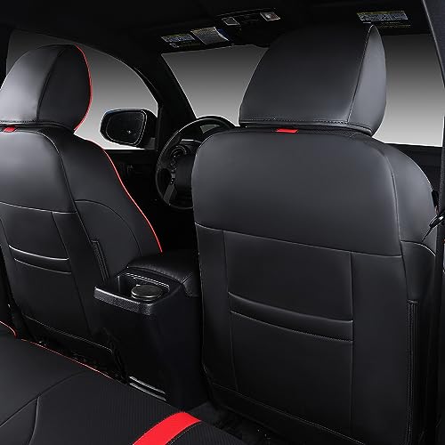 PTYYDS Seat Covers Compatible with 2016-2023 Toyota Tacoma Seat Covers Replacement for 16-23 Tacoma SR5 TRD Off Road Limited Accessories(Fit 16-23 Tacoma,Full Set,Black+Red)