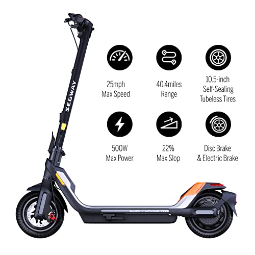 Segway Ninebot P65 Electric Scooter - 500W Motor, 40.4 Miles Long Range & 25 Mph, w/t 10.5" Self-sealing Tubeless Tires, Cruise Control, E Scooter for Adults and Teens