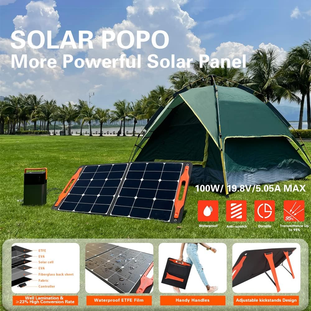 100W Portable Solar Panel Foldable Solar Panel Charger US Solar Cells with USB Outputs for Power Station Generator Phones Tablets Outdoor Camping RV Trips Adventures