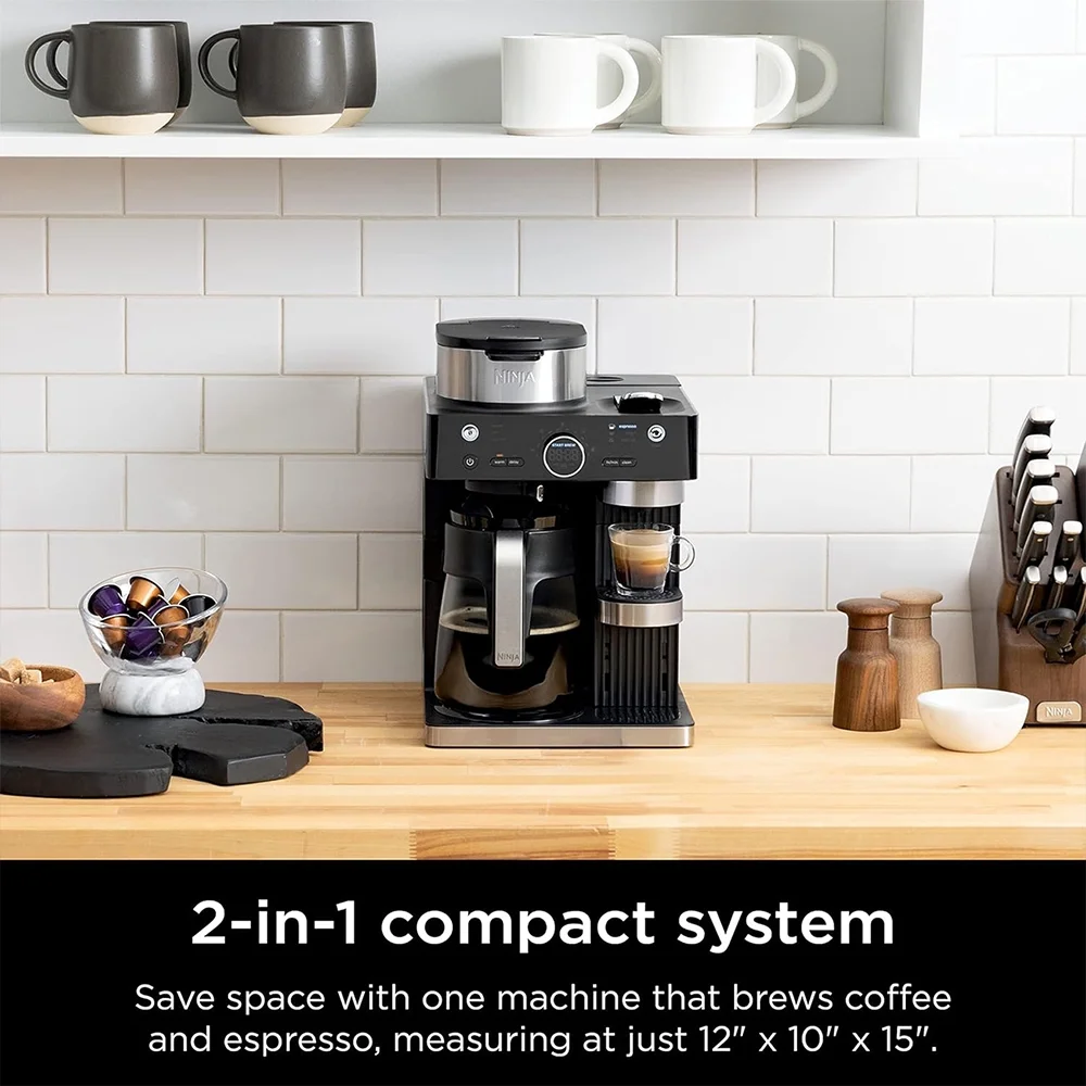 Ninja CFN601 Espresso & Coffee Barista System Black and Stainless Steel (Renewed) Bundle with 2 YR CPS Enhanced Protection Pack