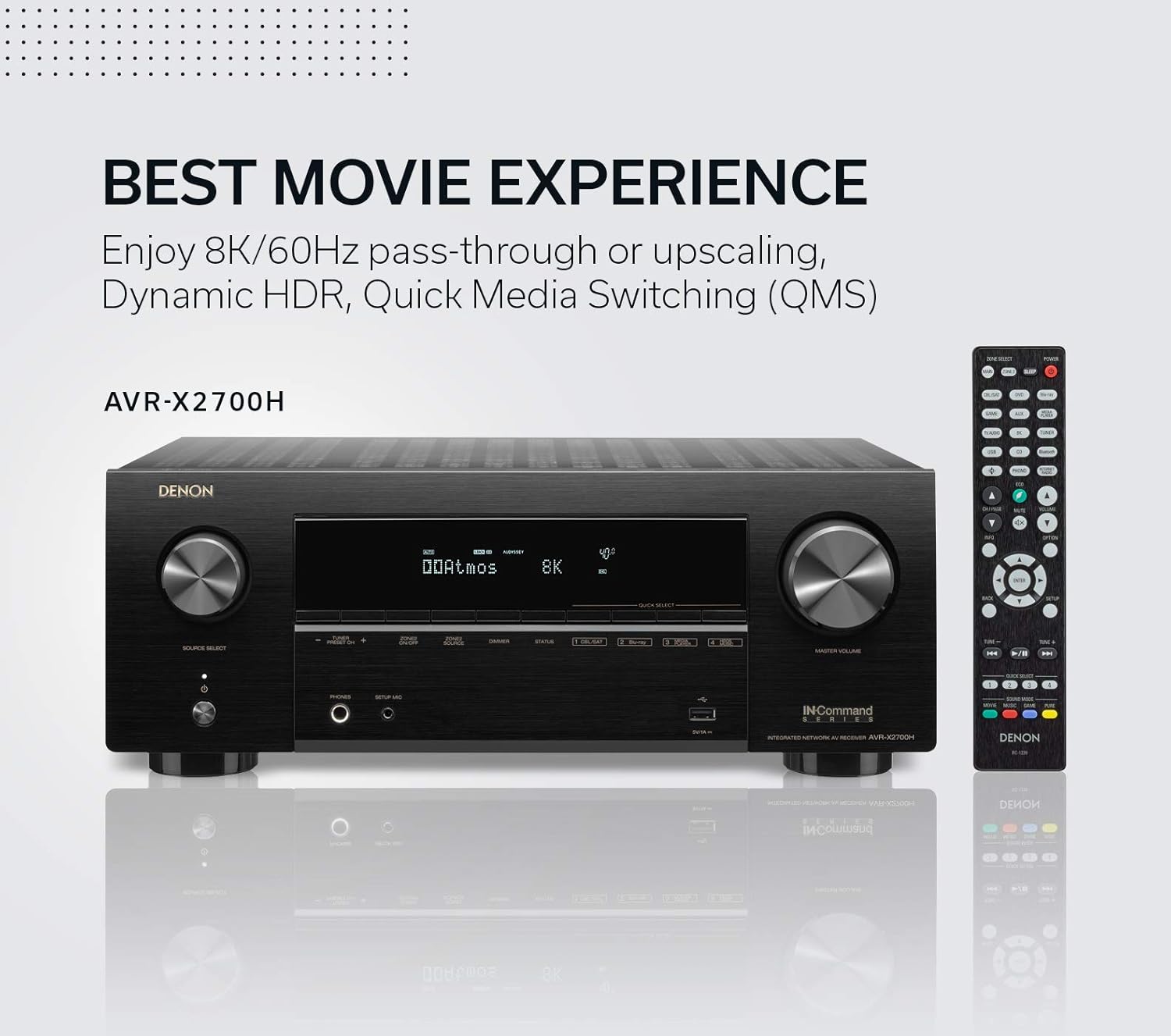 Denon AVR-X2700H 8K Ultra HD 7.2 Channel (95 Watt X 7) AV Receiver 2020 Model - Built for Gaming, Music Streaming, 3D Audio & Video, Alexa + HEOS