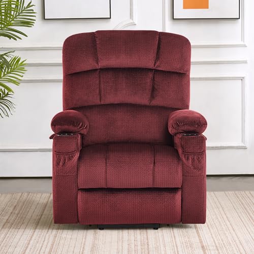 MCombo Large Dual Motor Power Lift Recliner Chair for Elderly, Massage and Heat, Lay Flat, Zero Gravity, Home Button, USB Port, Fabric 7680 (Large, Beige)