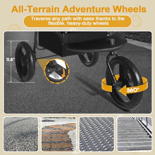 Dog Stroller for Small Medium Dogs, 3 in 1 Pet Stroller for Cats and Dogs, 3 Wheels Jogging Stroller with Removable Carrier, All Terrain Stroller with Storage Basket and Cup Holder (Black)