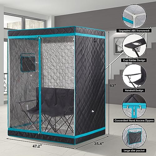 Full Size 2 Person Sauna Tent, Portable Steam Sauna Tent for Home, 1 or 2 Person Foldable Lightweight, Full Body Sauna Tent for Relaxation, Steamer Not Included, 2 Person Foldable Chair(Grey)