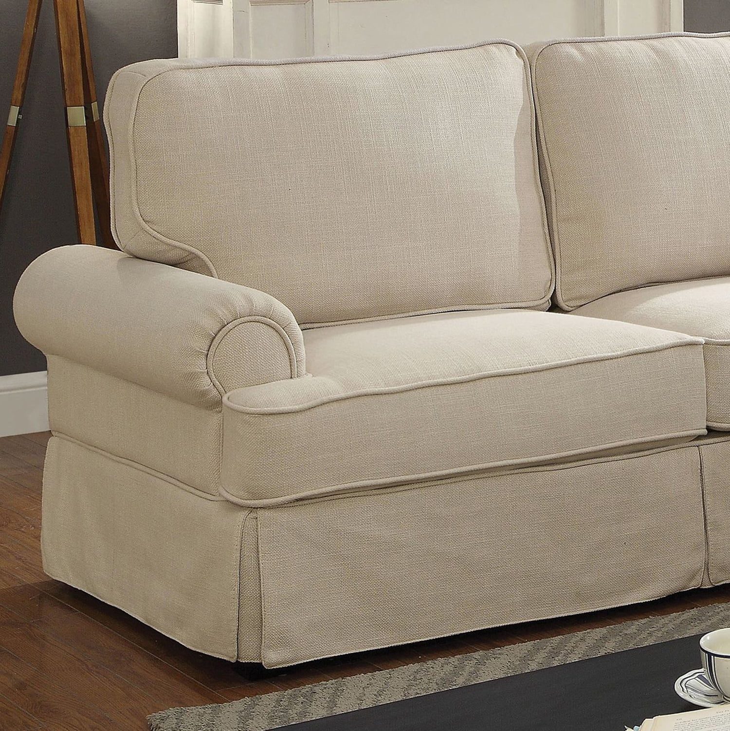 Furniture of America Cory Transitional Sectional Sofa in Beige Fabric