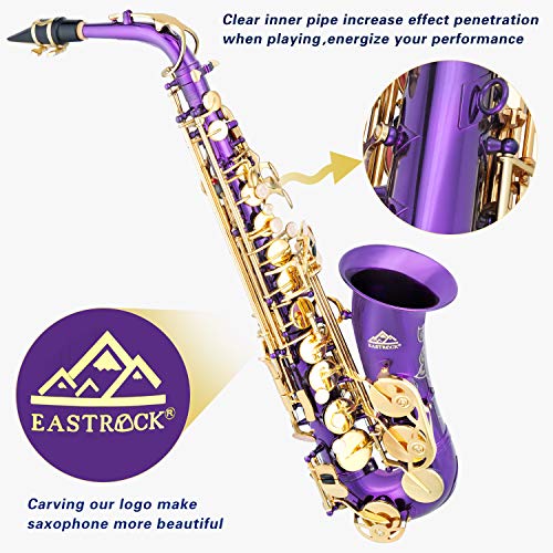 EASTROCK Black/Golden Alto Saxophone E Flat Sax Full Kit for Students Beginner with Carrying Case,Mouthpiece,Mouthpiece Cushion Pads,Cleaning Cloth&Cleaning Rod,White Gloves,Neck Strap