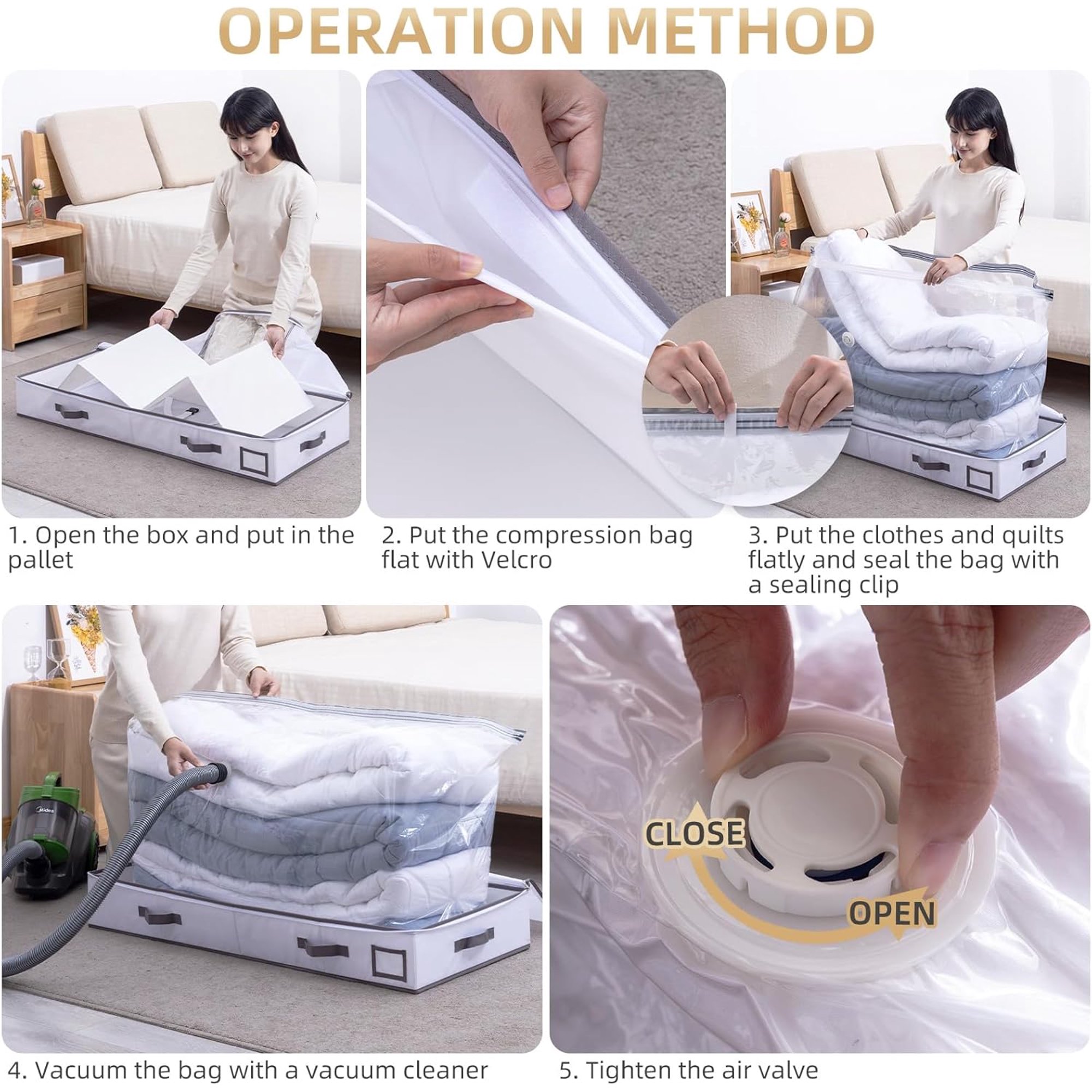 Under Bed Jumbo Vacuum Seal Storage Bags for Comforters and Blankets, Large Capacity White Foldable Box Save 80% Space, 41 x 17.7 x 6