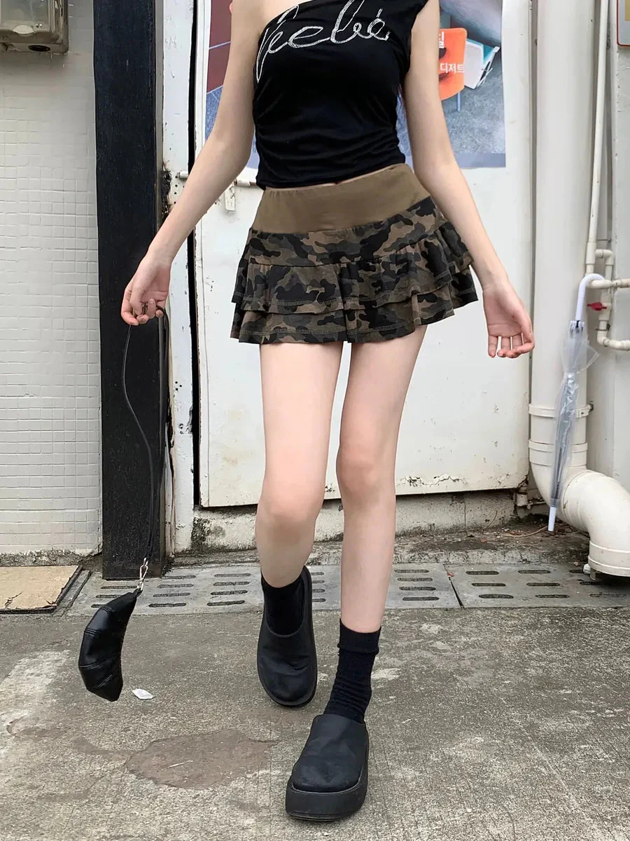 'Puzzle' Y2k Camouflage Ruffle Mini Skirt