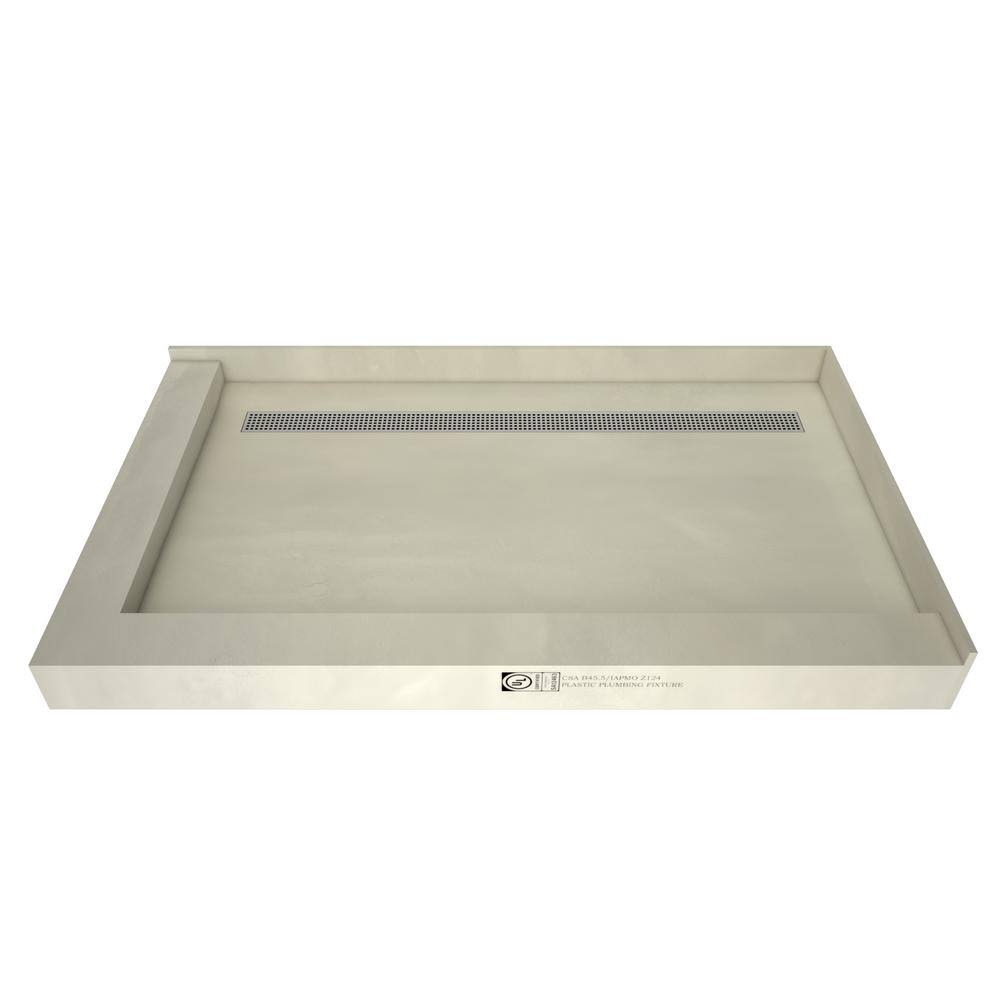 Double Threshold Shower Base with Designer Grate Tile Redi Size: 5.75x22 H x 34x22 W x 48x22 D, Drain Location: Left, Finish: Po