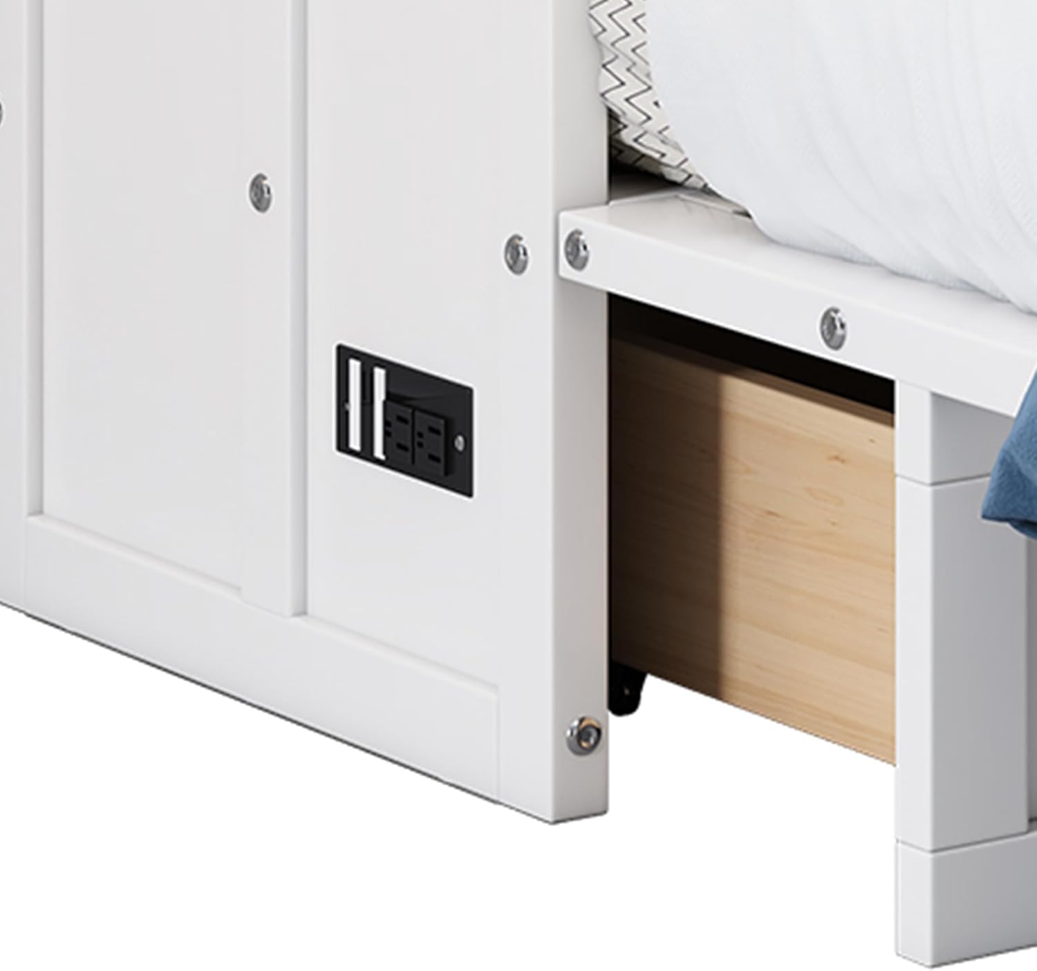 Queen Murphy Bed Queen Murphy Cabinet Bed with Storage Drawers, Murphy Bed with Charging Station, Wood Murphy Bed Cabinet Bed,Murphy Bed Chest Murphy Bed Frame Wall Bed for Guest Bedroom, White+Walnut