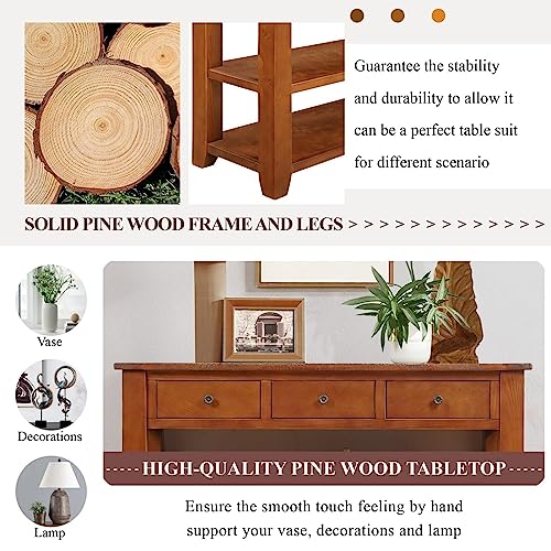 48'' Solid Pine Wood Top Console Table,Modern Side Table with 3 Storage Drawers and 2 Shelves,Entryway Table Sofa Table for Living Room,Entryway,Bedroom,Black