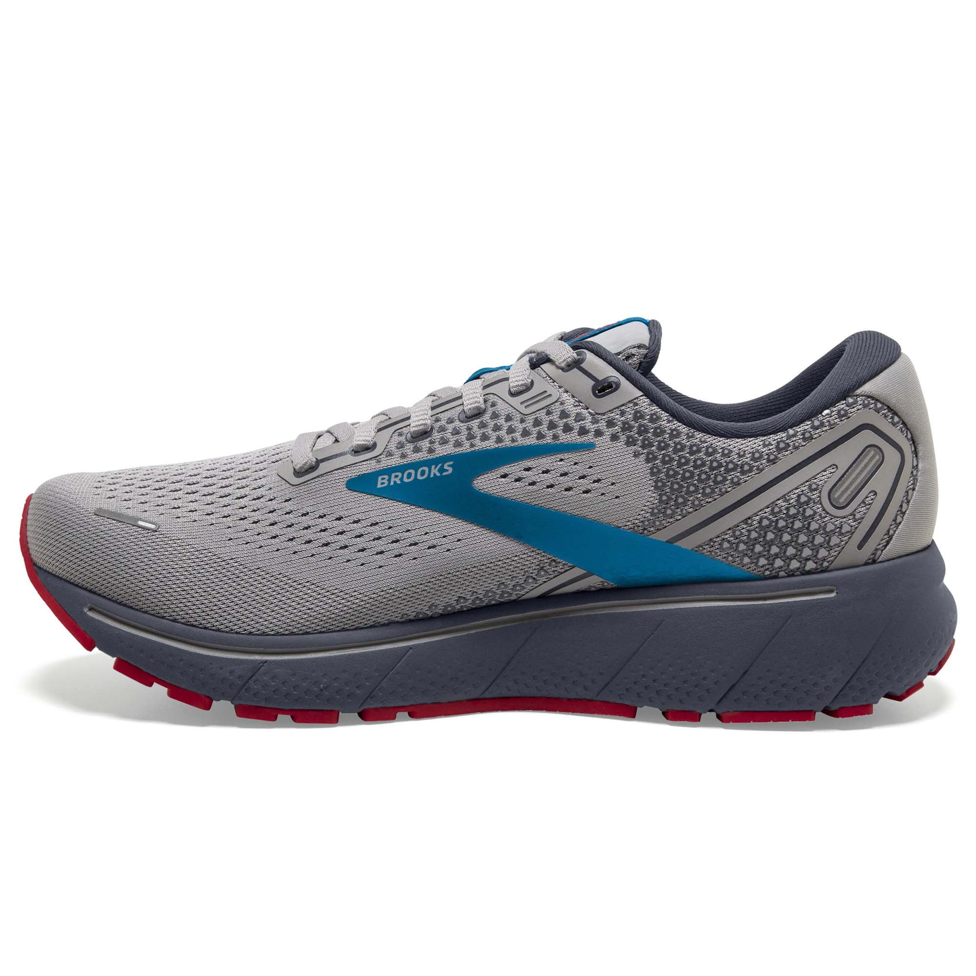 Brooks Ghost 14 Mens Road-Running Shoes - Grey/Blue/Red - 11.5