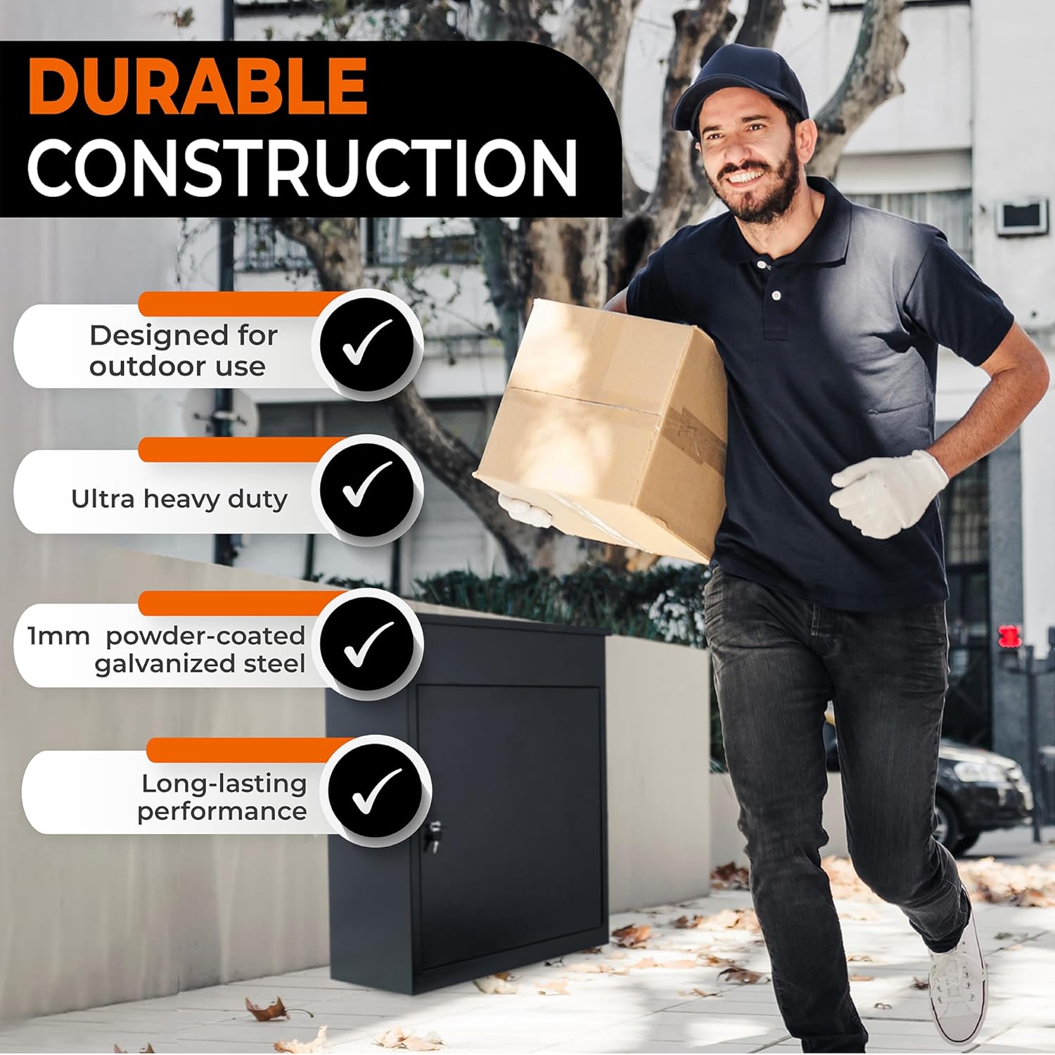 Galvanized Steel Home Parcel Box, Package Drop Box, Extra Large Mailbox, Parcel Box for Porch Delivery, Wall Mounted Lockable Anti-Theft for Porch - Black (20" x 15.2" x 30.3")