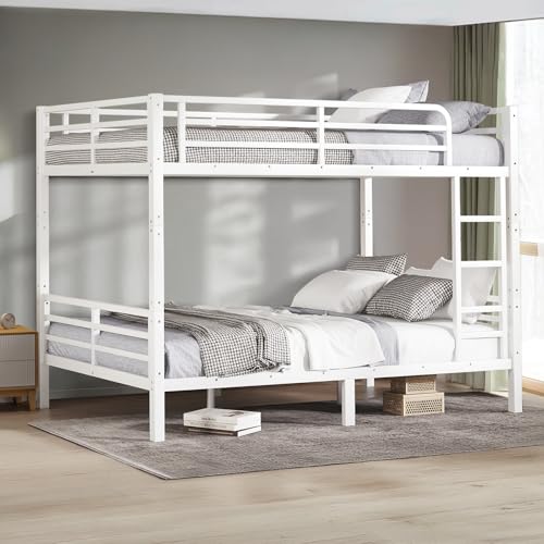 Twin XL Over Twin XL Bunk Bed, Metal Bunk Bed Frame Heavy Duty Bunk Beds Loft Bed Frame with Ladder and Guardrail Metal Slats No Box Spring Required for Adults Teens, Black