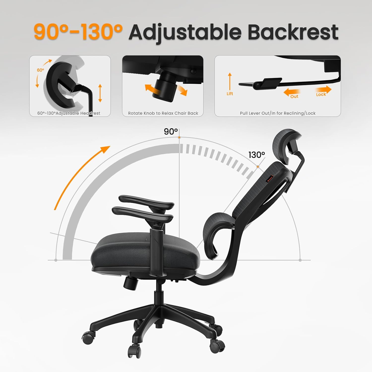 ProtoArc Ergonomic Office Chair with Wheels, Mesh Desk Chair with Adjustable 3D Arms and Headrest Adaptive Lumbar Support for Home Office Desk Chair with Wheels ErgoChair 100 (Black)