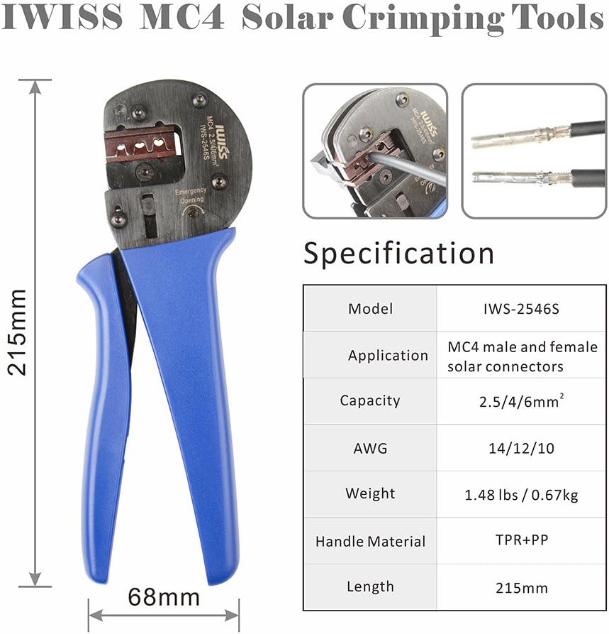 IWISS Solar Crimping Tool Kit with Wire Cable Cutter, Stripper, Crimper and Connectors Assembly and Disassembly Tool Solar PV Panel Tool Kit