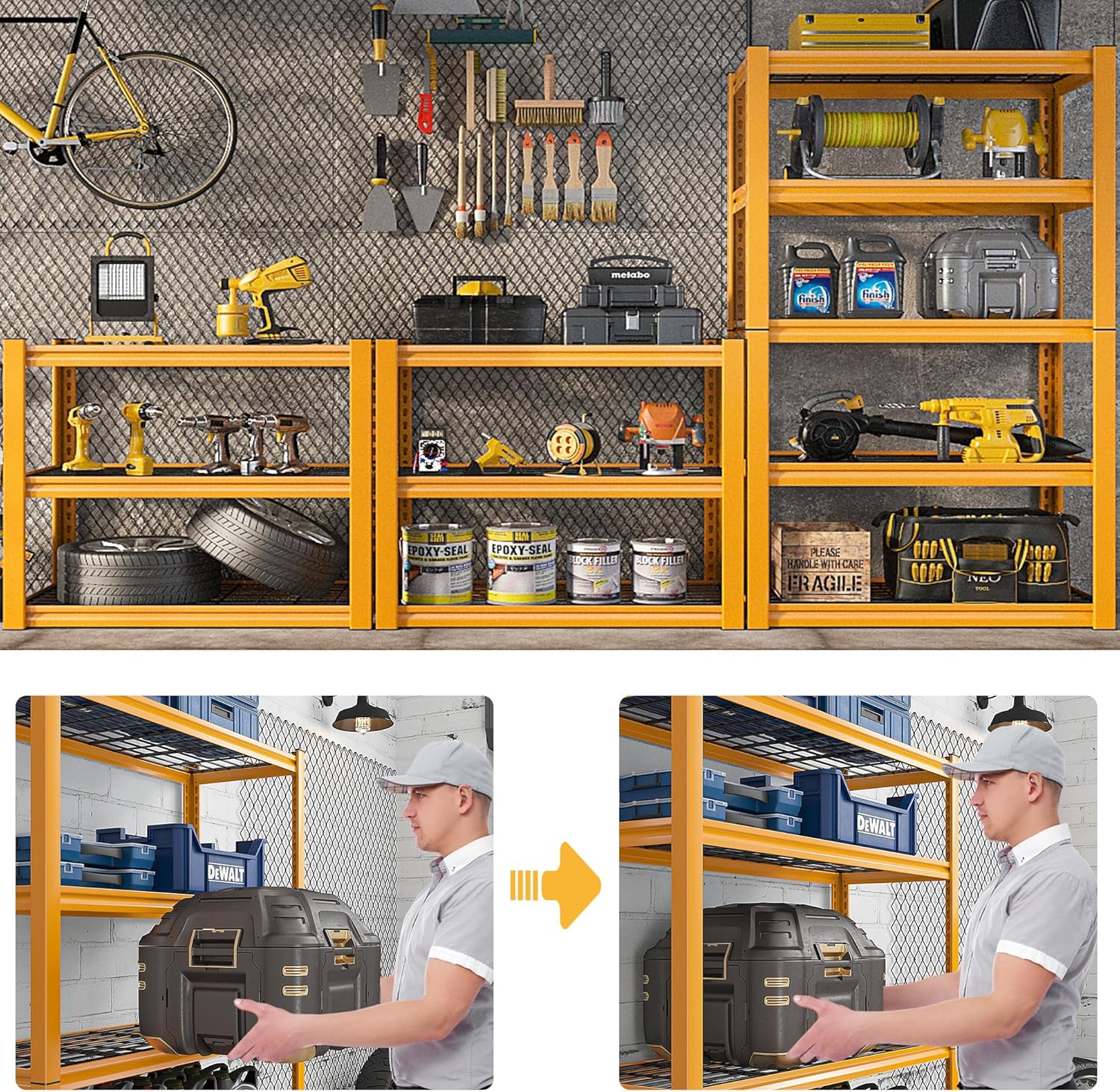 REIBII 72" H Garage Shelving Heavy Duty 2000LBS, Adjustable Storage Shelves Metal Shelving Units and storage 5-Tier Heavy Duty Shelving Pantry Industrial Shelves Storage Rack 35.8"W x 16.1"D x 72"H