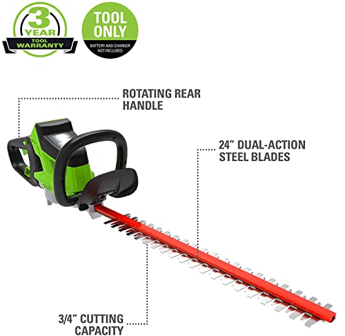 Greenworks 40V 24" Cordless Hedge Trimmer, 3.0Ah Battery and Charger Included
