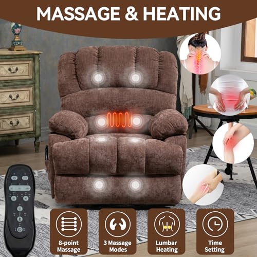 Large Power Lift Recliner Chair with Massage and Heat for Elderly, Ergonomic Backrest, Infinite Adjust, 2 Side Pockets, Stainless Steel Cup Holders, USB and Type-C Ports, Chenille Beige