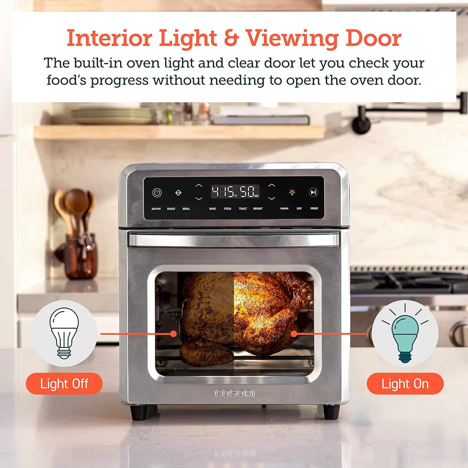 COSORI Air Fryer Toaster Oven, 13 Qt Fits 4 lbs Chicken, 11-in-1 Functions for Small Kitchen Countertop, with Rotisserie, Dehydrate, Bake, Roast, Reheat, In APP Recipes & 6 Accessories, Silver