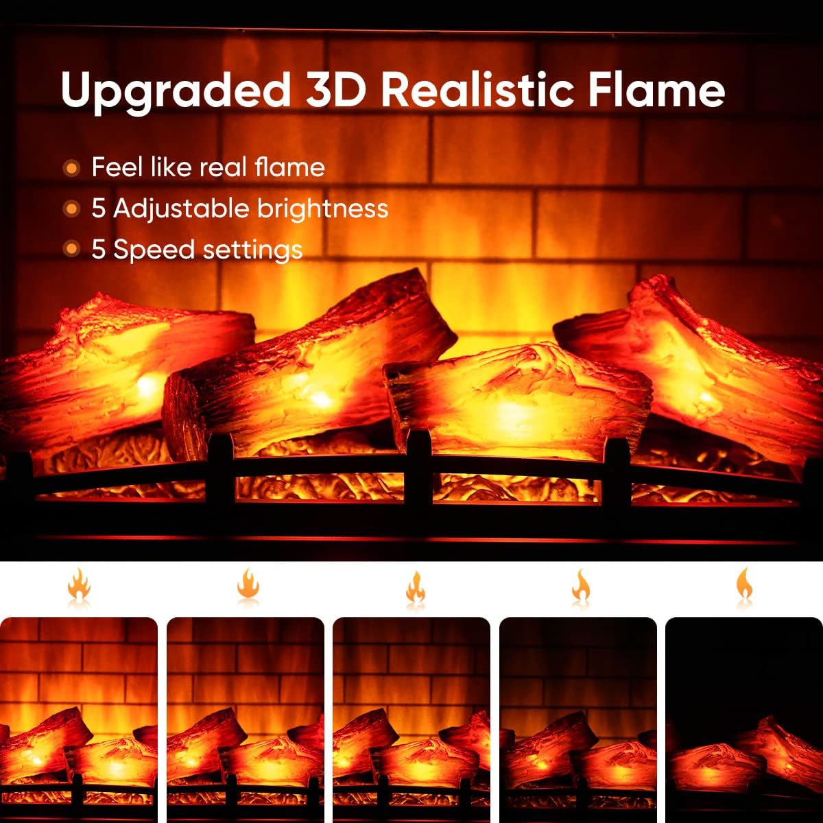 HEAO 3D Infrared Electric Fireplace Stove 24" with Visible Control Panel and Remote, Freestanding Fireplace Heater, ETL Certified, Overheating Safety Protection, for Home Office RV, 1500W(Bronze)