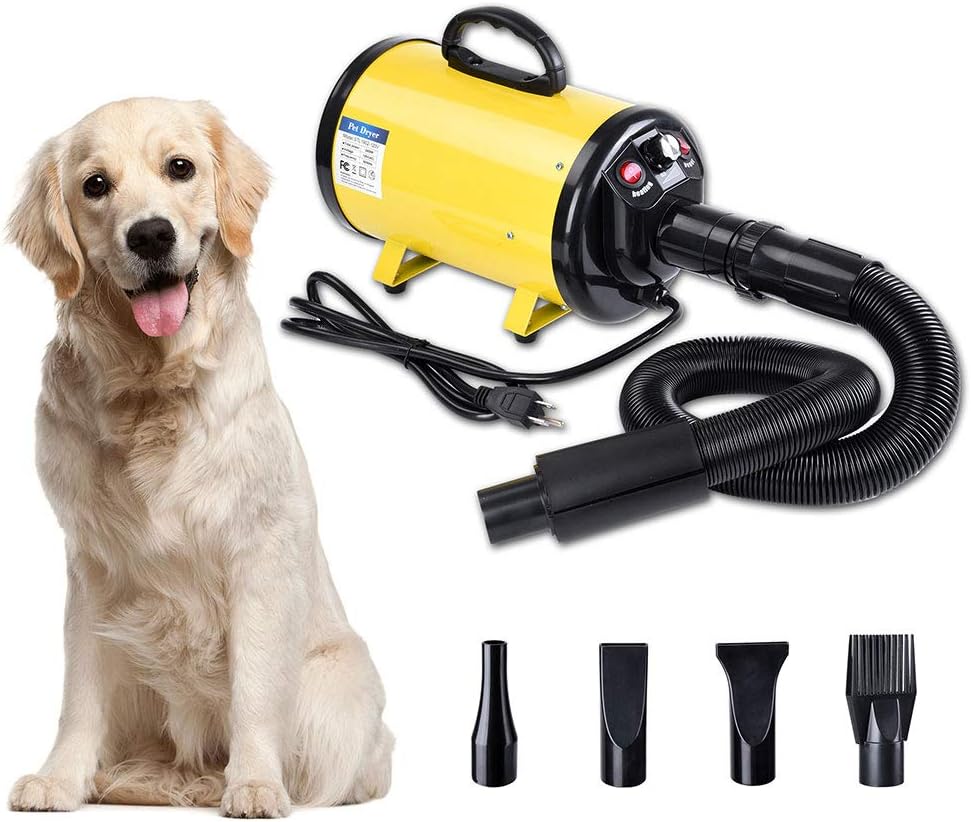 Yescom Pet Hair Dryer Force Quick Hot Blower Heater Dog Cat Grooming Electrodeless Speed 4 Nozzles 2400W 3.2HP Black