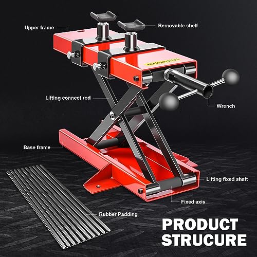 DNA MOTORING Motorcycle Lift Table 1000lbs Capacity Motorcycle Support Stand L 86.2in x W 22in Motorcycle Lift Jack Lifting Range 7.2-30.3in Black TOOLS-00780
