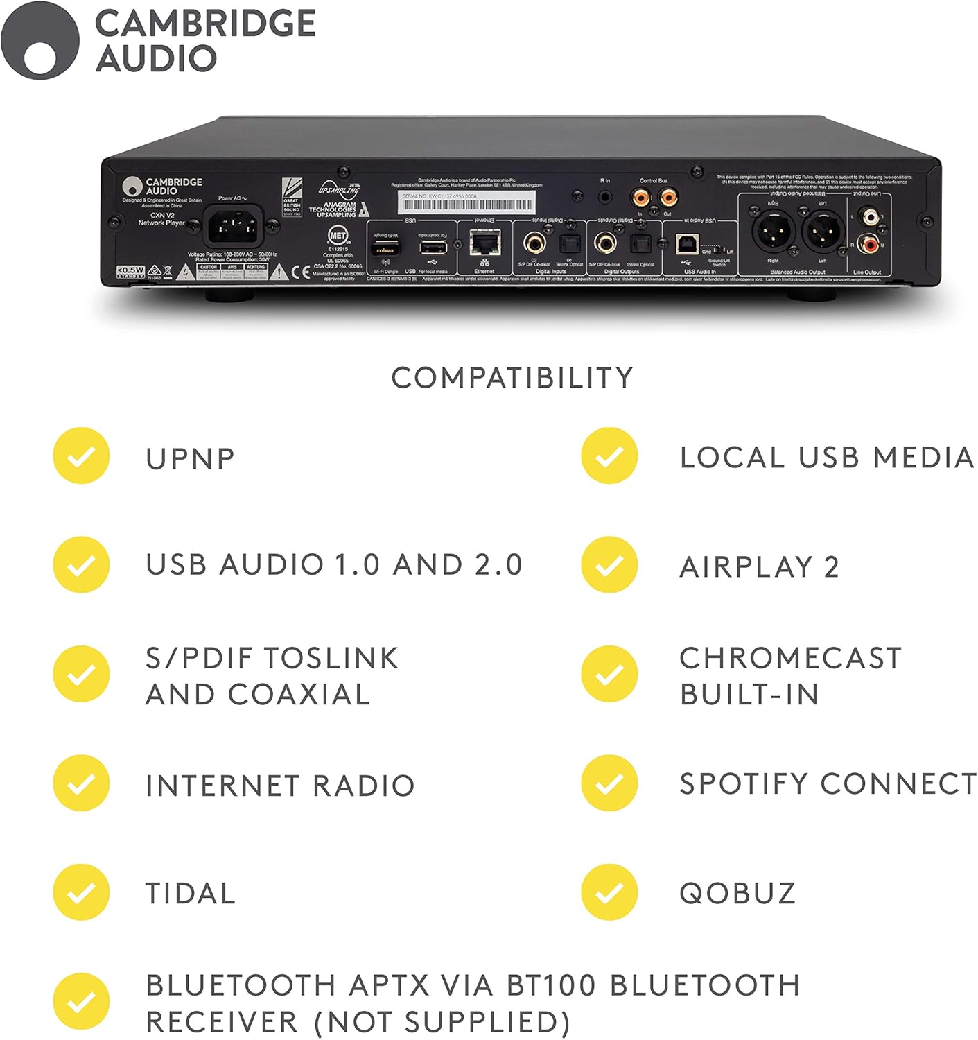 Cambridge Audio CXN V2 Stereo Network Streamer - All-in-One Wireless Media Streaming with WiFi (Lunar Grey)
