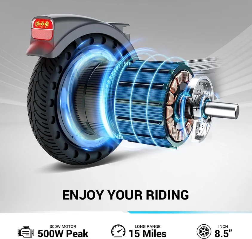 SISIGAD Electric Scooter for Adults, Peak 500W Motor, 8.5" Solid Tires, 15 Miles Long Range & 19Mph Speed Folding Electric Adult Scooter for Commuting with Double Braking System
