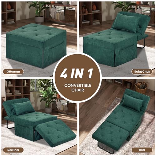 Sleeper Chair, Sofa Bed Couched for Living Room, 4 in 1 Convertible Ottoman Bed Sleeper with Adjustable Backrest and Pillow - Light Blue 36" W