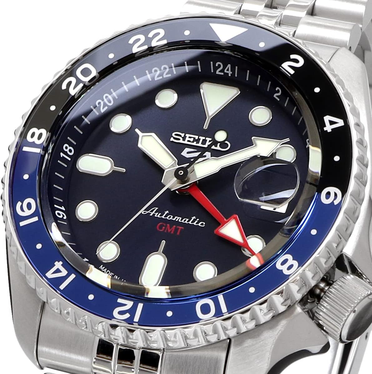 SEIKO SSK003 Men's 5 Sports Style GMT Model Automatic Mechanical Wristwatch, Made in Japan, Blue, Bracelet Type