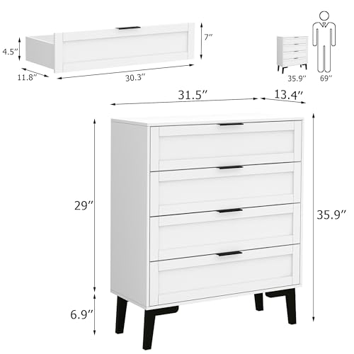 TaoHFE 6 Drawer Dresser for Bedroom Modern White Chest of Drawers for Nursery Wood Dresser for Kids Horizontal Dressers & Chests of Drawers for Bedroom Living Room (White/ 6 Drawer)