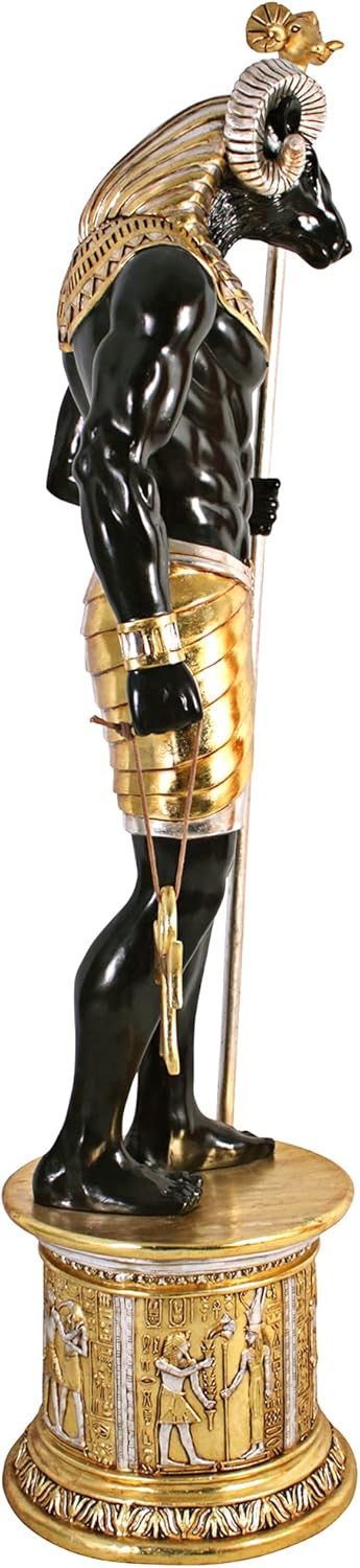 Design Toscano The Egyptian Grand Ruler Life-Size Khnum Statue Atop a Temple Column Mount