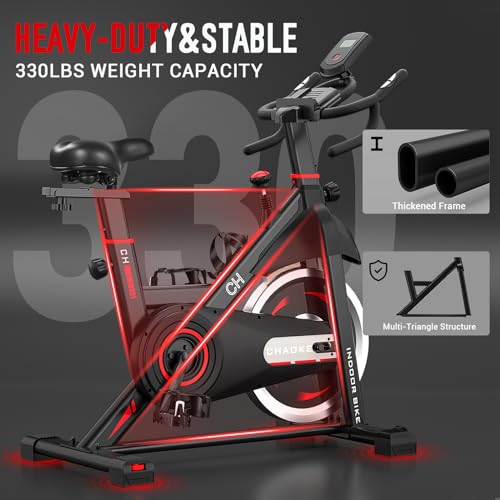 Exercise Bike, CHAOKE Stationary Bikes for Home with 330lbs Weight Capacity, Indoor Cycling Bike with Comfortable Seat Cushion, Silent Belt Drive, LCD Monitor for Home Gym Cardio Workout Training
