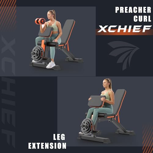 Adjustable Weight Bench - 1000LBS Heavy Duty Foldable Workout Bench Press with Leg Extension and Preacher Pad, Flat/Incline/Decline, Sit Up Bench for Full Body Strength Training at Home Gym