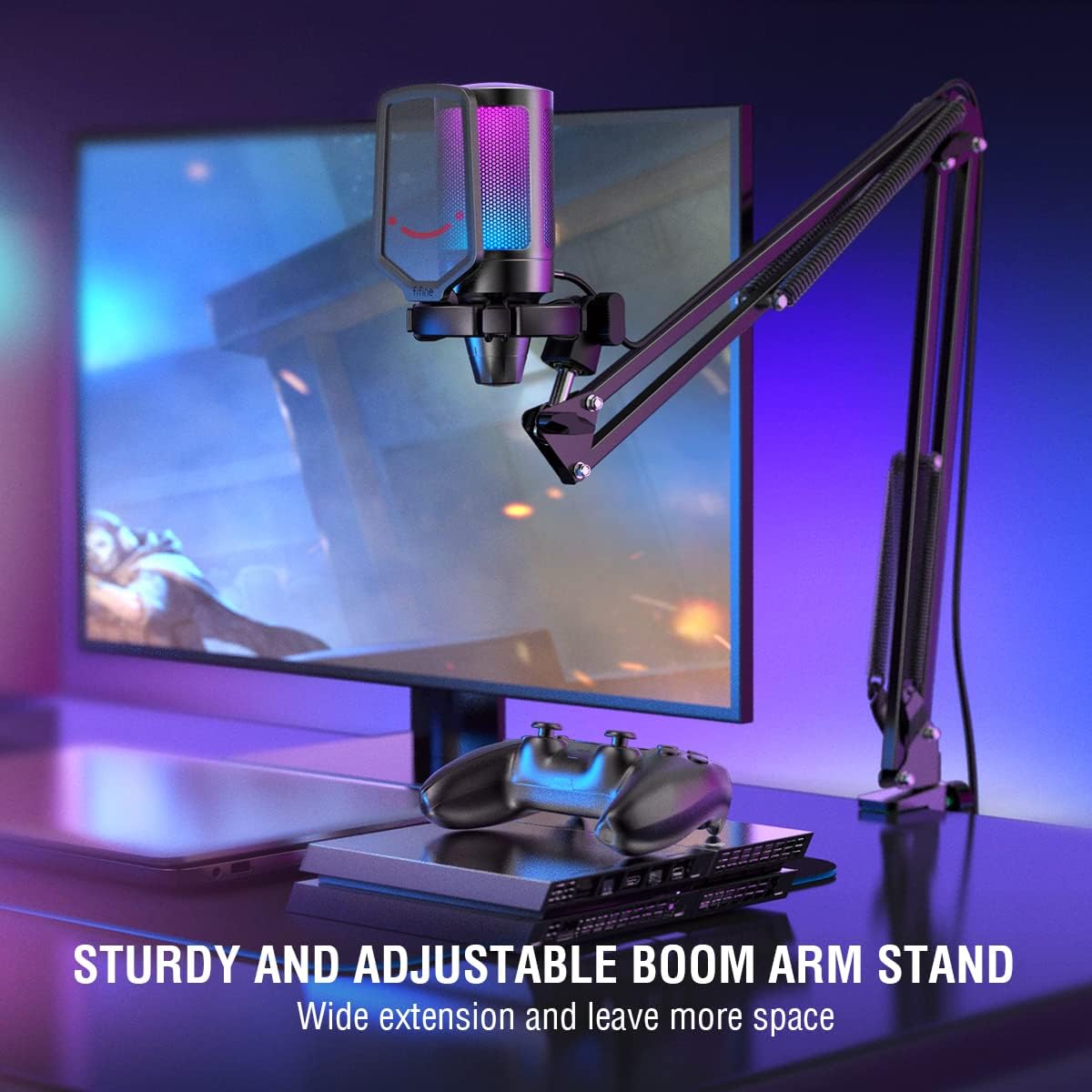 FIFINE USB Gaming Microphone Kit, Plug & Play for PC, PS4/5, 192 kHZ Condenser Cardioid Microphone Set with Mute Button, Volume Gain, RGB, Arm Stand, for Streaming, Discord, Twitch, Video, Youtube-A6T Pack of 2