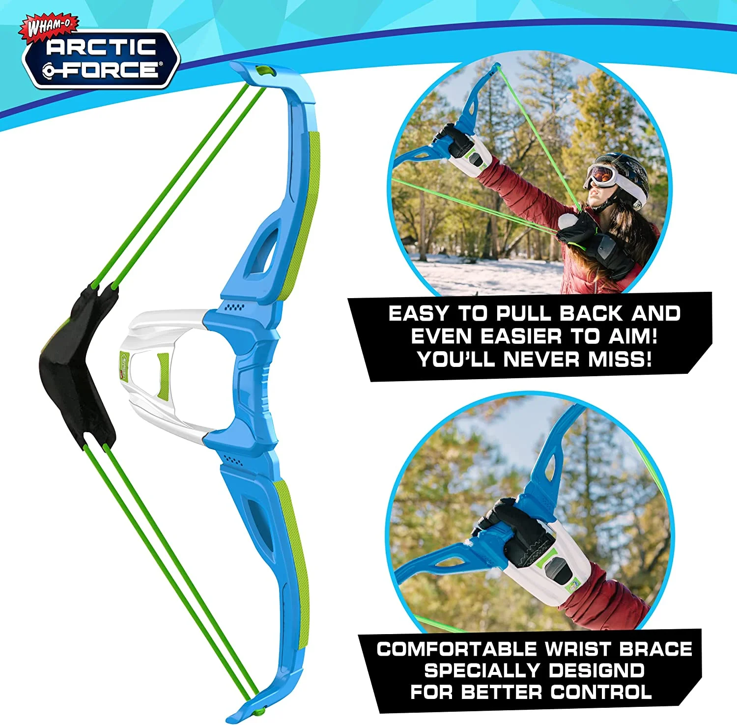 Wham-O Artic Force Mega Bow, Cold Resistant Snow Bow for Enduring Snowball Fights,Comfortable Wrist Brace for Accuracy & Control,Easy Pull Back & Aim 2