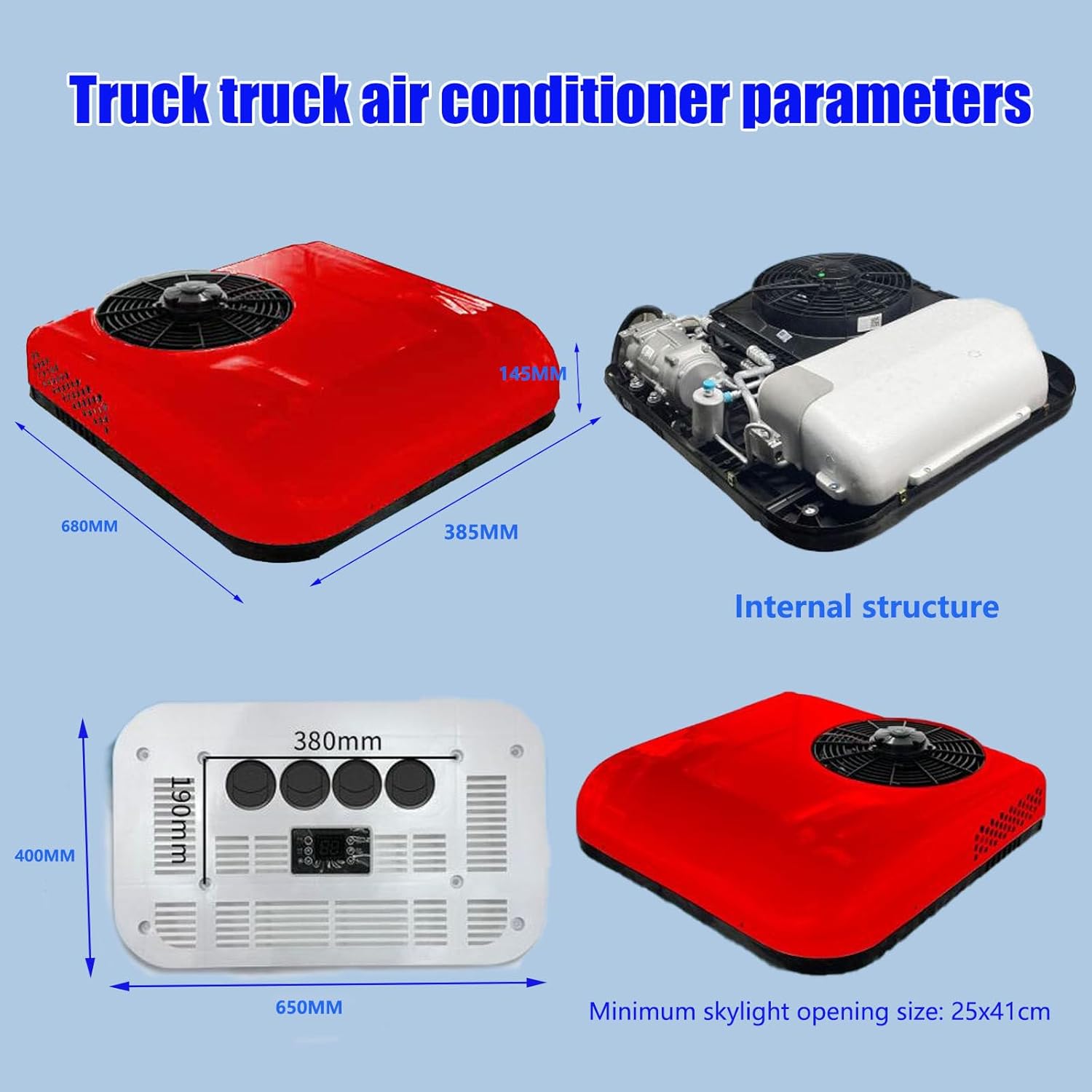 RV Rooftop Air,Parking Air Conditioner Unit, 12V DC Air Conditioner Truck RV Excavator Van Farm Vehicle Rooftop Type Air Conditioner,Red