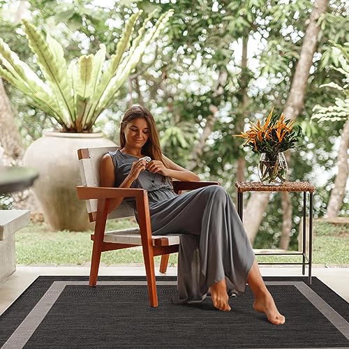 CAMILSON Outdoor Rug - Modern Area Rugs for Large Indoor and Outdoor patios, Kitchen and Hallway mats - Washable Outside Carpet (9x12, Medallion - Beige/White)