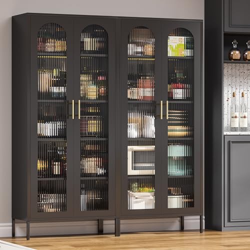 71" Display Cabinet with Glass Doors, Curio Cabinet with 4 Adjustable Shelves, Glass Cabinet Display Cases for Collectibles,Black Tall Metal Cabinet for Home Office,Living Room,Kitchen